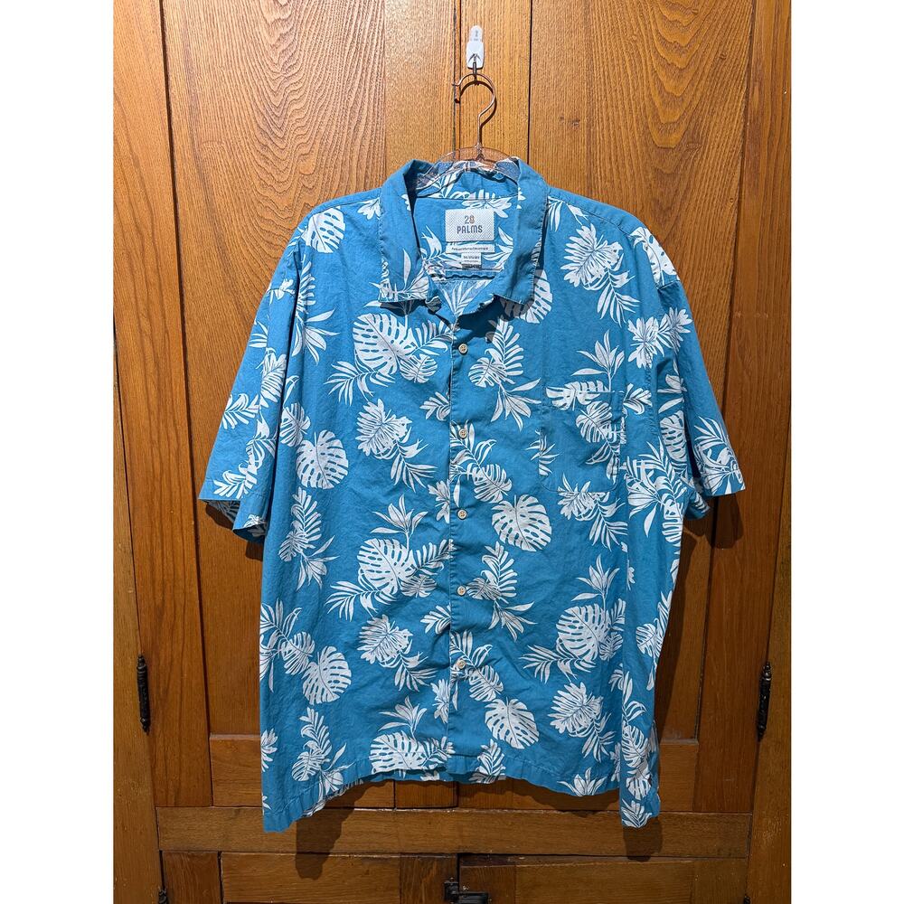 28 Palms Men’s 3XL Blue Hawaiian Shirt Tropical Leaf Print Button Down
